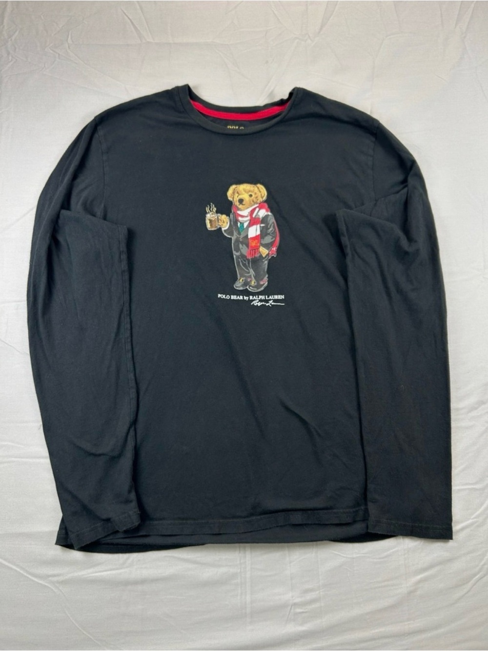 Ralph Lauren Black Long Sleeve Top with Red Trim